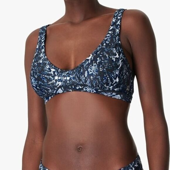 Sweaty Betty Medium Blue Snake Print Retro Bikini Top - Picture 1 of 4